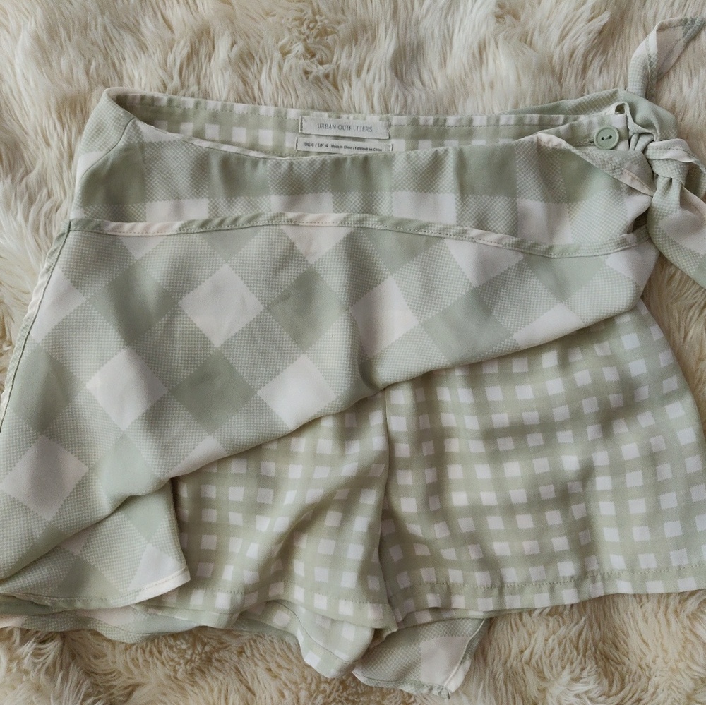 UO Rylan Gingham Wrap Skort Shorts